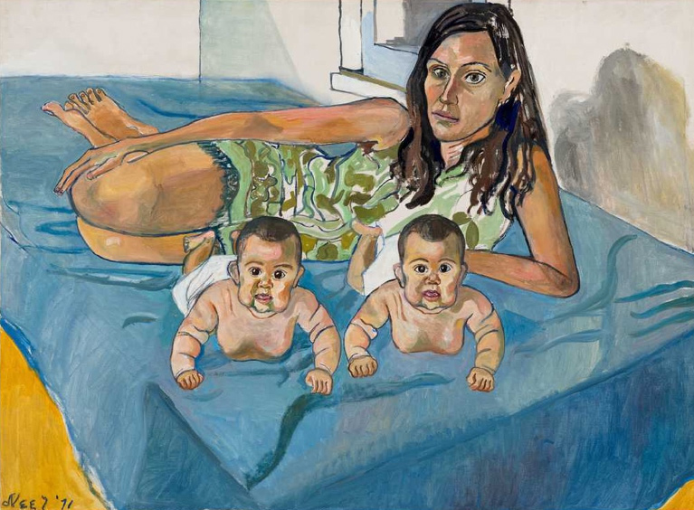 Alice Neel, Nancy and the Twins (5 mos.) Oil on canvas, 1971.