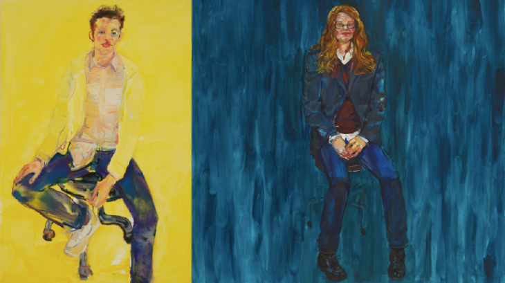 Angela Dufresne, Kerry Downey, 2016, oil on canvas, Nicola Tyson, 2017, oil on canvas, courtesy the artist