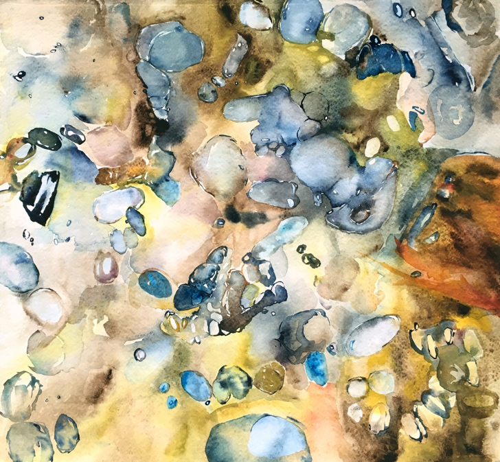 Lisa Goren, Bubbles in Ice, watercolor on paper, 18 x 18 in. 
