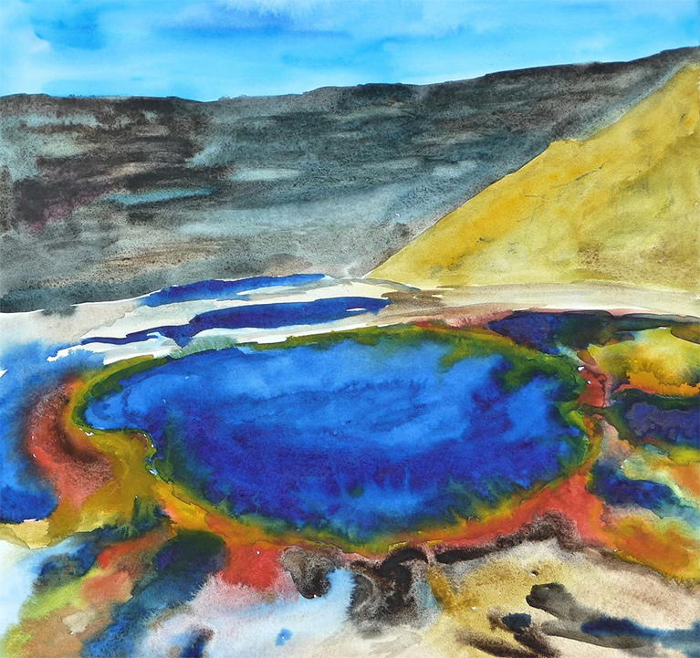  Lisa Goren, Hot Springs, Iceland, Watercolor on mounted board, 18 x 18 in.