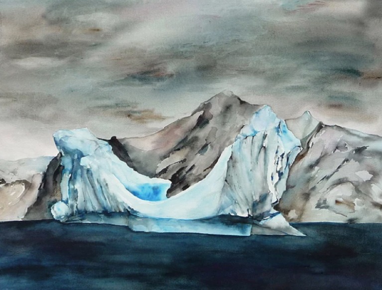 Lisa Goren, Jokulsarlon, Iceland, Watercolor on paper, 2016, 16 x 20 in. 