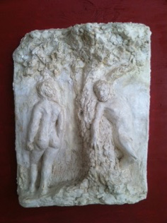 Anita Pearl, In the Garden, Clay relief, 1994, Hydrocal mounted on wood
