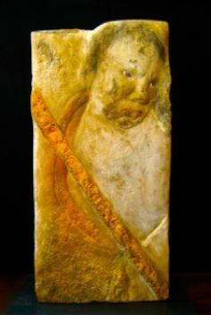 Anita Pearl, Warrior, 2005, Limestone Polychrome, 25h x 12w x 4d in.
