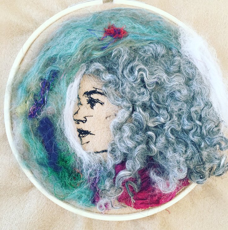 Bonnie MacAllister, Aurora Borealis Embroidery and Felting on Handmade Felt, 10” x 10”