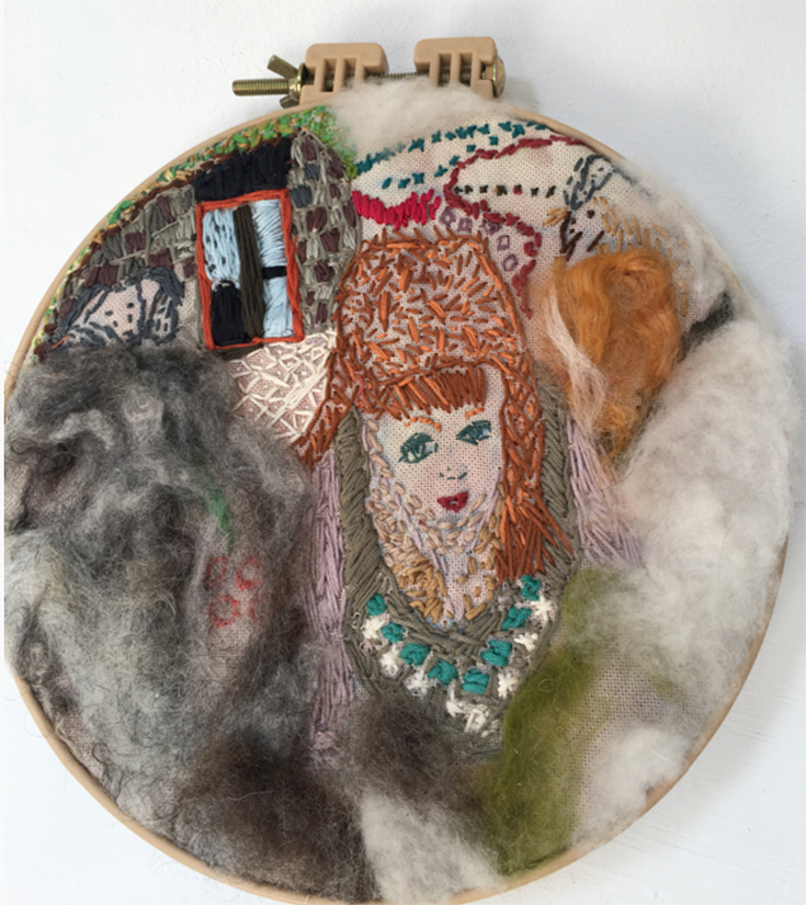 Bonnie MacAllister, Turf House Embroidery and Felting on Handmade Felt, 10” x 10” 