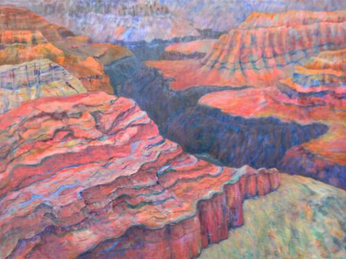 two pastel canyons separated by a chasm