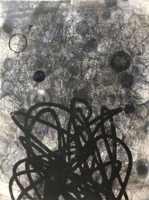 an abstract image comprised of black and grey scribbled lines