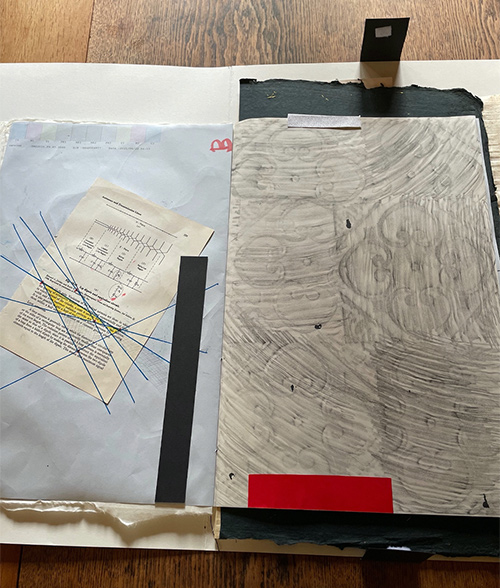 Drawing, collage and rubbings on paper