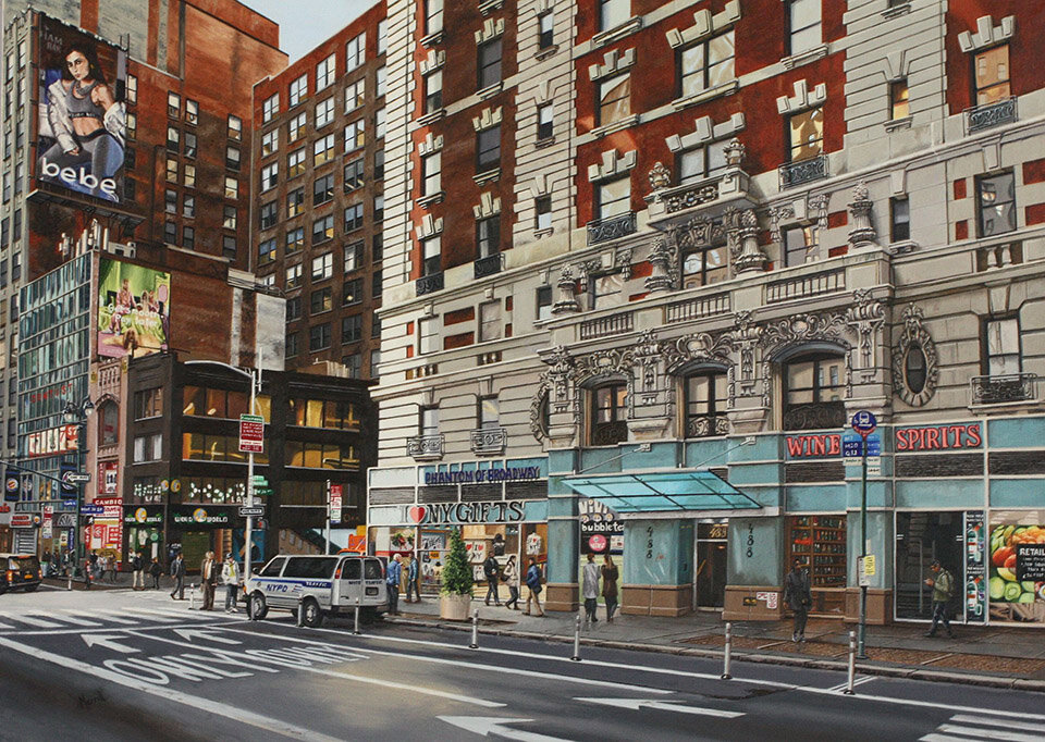 painting of 7th ave cityscape, New York