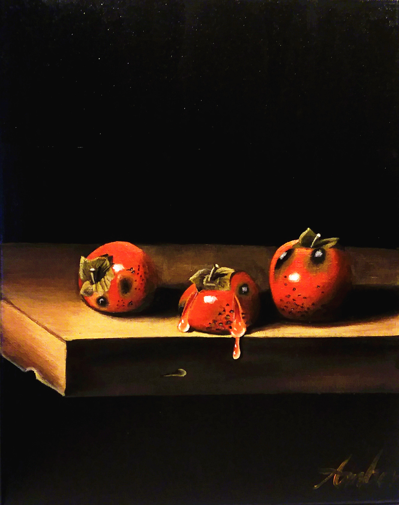 Dong_Amber_Three  Rotten Persimmons_Acrylic_14x11x1