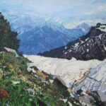 Leah_ Tomaino_Climbing_ Mt._ Rainier_Recycled_Brown_Bags_&_Acrylic_Collage_on_Canvas_24%22x30%22_