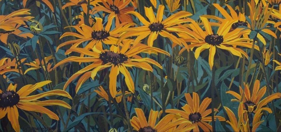 Leah_Tomaino_Black_Eyes_for _Frank_Recycled_ Brown_ Bags_ and_ Acrylic_ on_ Canvas_18 x 38_