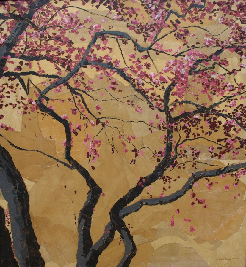 Leah_Tomaino_Blooming_Prairie Fire_Recycled_ Brown_Bags_and_ Acrylic_Collage_on_ Canvas_49 x 46_2007_$15,000.00