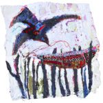 Greenville Rookery #1, acrlyic, oil stick, textiles, stitching, collage, 12x11 in