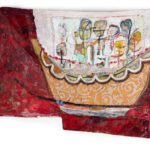 Noble Journey_acrylic, oil stick, vintage wallpaper, thread, 32x46.5_collage