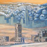 Deserted_Buildings _Meadowlands_NYC_Clouds_2009_Gouache_on_linen_ 19x36_©Julie_Castillo_2023