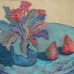 Fruit and Flower Medley II, acrylic, white tissue paper on canvas, 18 x 24 inches, 2005, copyright2023ConnieNewtonStancell copy