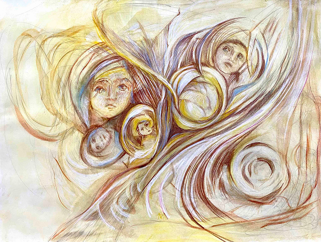 Zelenina_Elena_Faces-In-Lines_-18x24_paper_watercolor-acrylic-marker