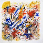 Cheryl Dyment, Unleashed, 2019,  mixed media on Arches huile paper, 48x48, framed size 51.25x50.5, under UV plexi glass, $7,000.