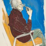 Peaceful_Grandma_ Smelling_the_Daisy_1994_ Gouache_and_Nupastel_on_raw_canvas_54%22x42%22_©Julie_Castillo_2023