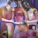 Three Muses 36x48_Acrylic Paint and Mixed Media_48hx36w
