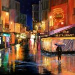 Adamczyk LilyRainy Night at the Pub Oil 24x30x1 painting 900.00