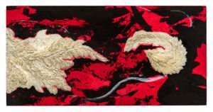 Hayoon Jay Lee Disturbing the Universe, 2022 Rice, modeling paste, and acrylic 12 x 24 x 2 1/2 in.