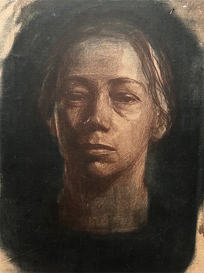 Self Portrait en Face, Crayon and pen Lithograph