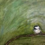 White_Gina_Chickadee_Encaustic_12x24_EncausricPaintingOnWoodPanel_NFS