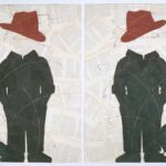 Louise Laplante - A Couple of Disappointed Guys- pastel on vintage collaged book pages from the book A Disappointed Guy - 75 x 56 cm