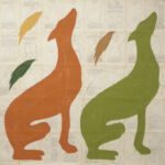 Louise Laplante - Orchard Dogs - pastel on collaged vintage pages from a book on apple husbandry - 95 x 96 cm