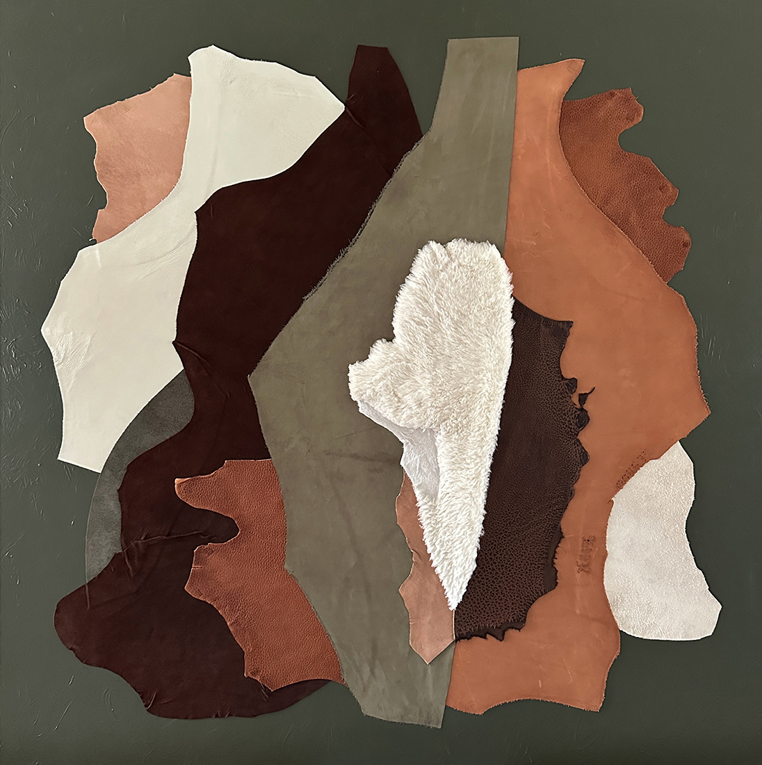 u2225-Biram_Megan_OnTheRanch_LeatherMoldingPasteAcrylicOnCanvas_48x48x2_MixedMedia_3700