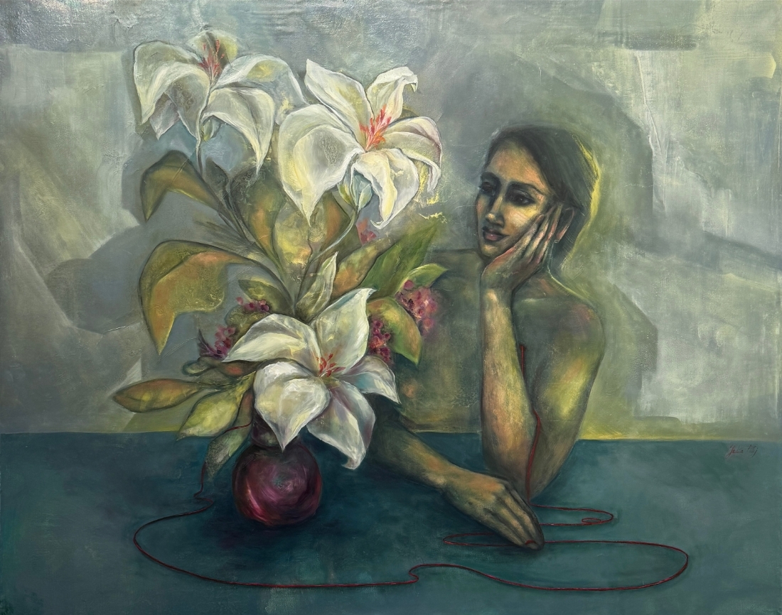 Poraiko_Yuliia_conversationwithlilies_oilandacrylic_37x47x0.75_painting_1900