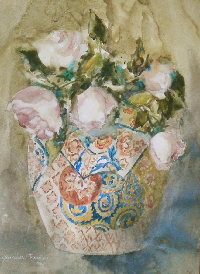 "Pink Roses in Ornamental Vase"